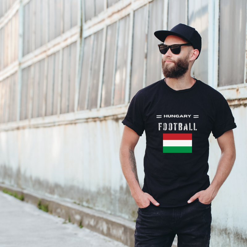 Hungary Football Cotton Black Short Sleeve T-Shirt