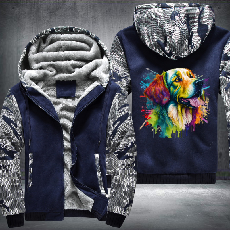Rainbow Golden Retriever Watercolour design Fleece Hoodies Jacket