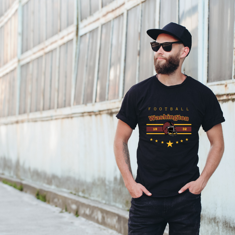 Football Washington 1932 Cotton Black Short Sleeve T-Shirt