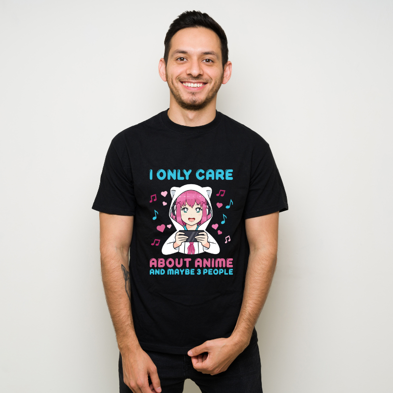 Anime Girl I Only Care About Anime Cotton Black Short Sleeve T-Shirt