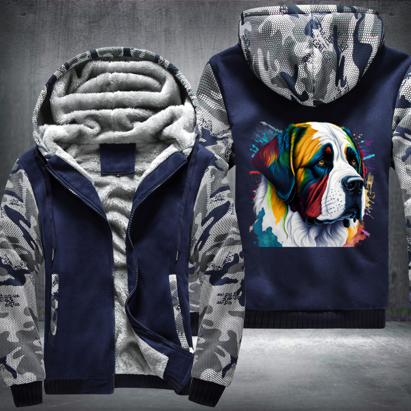 Rainbow Saint Bernard dog Watercolour design Fleece Hoodies Jacket
