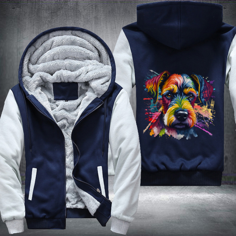 Rainbow Miniature Schnauzer dog Watercolour design Fleece Hoodies Jacket