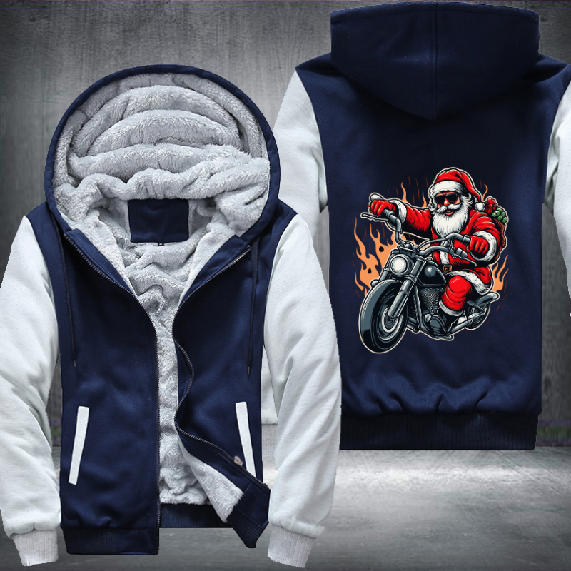 Santa Riding A Motorcycle Christmas Fleece Hoodies Jacket