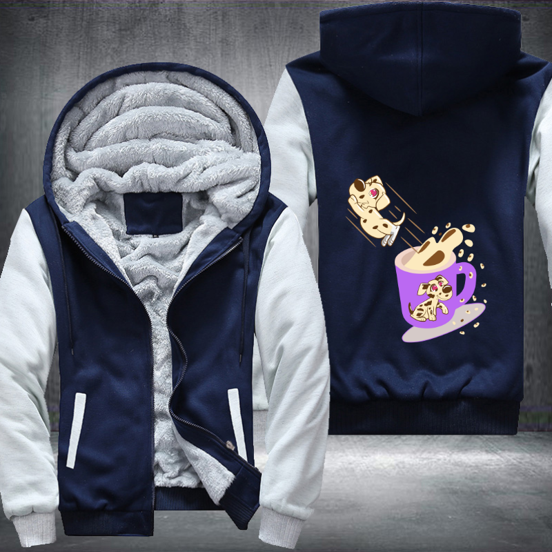 Dog Jump from A cup of coffee Fleece Hoodies Jacket