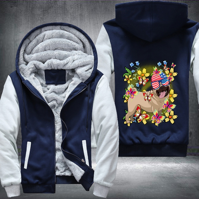 Dog with USA glasses flower Fleece Hoodies Jacket