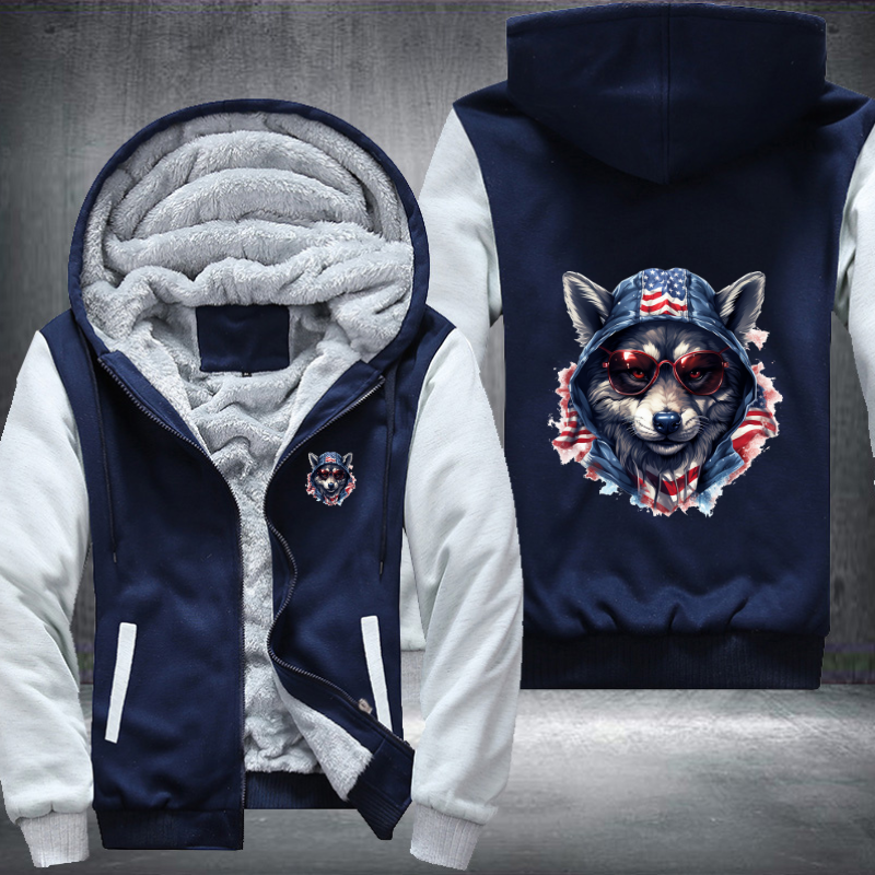 Animal Hiphop Graphic Wolf Red Glasses Fleece Hoodies Jacket