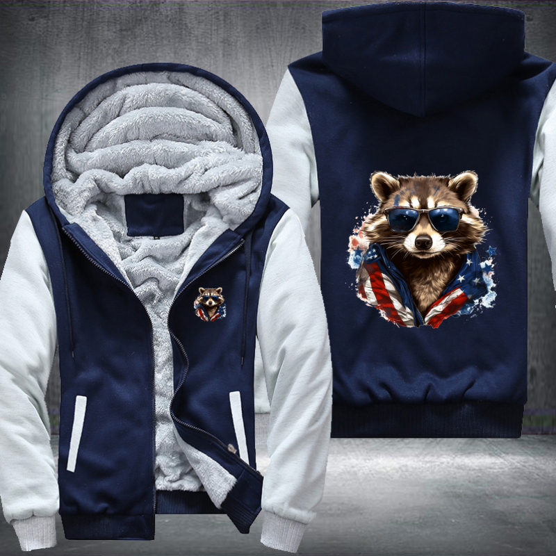 Animal Hiphop Graphic Raccoon With Sunglasses Fleece Hoodies Jacket