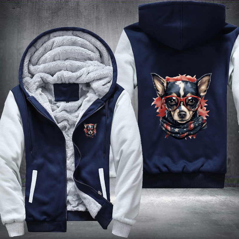 Animal Hiphop Graphic Funny Sunglasses Dog Fleece Hoodies Jacket