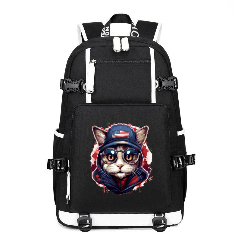 Animal Hiphop Graphic Funny Cute Cat printing Canvas Backpack