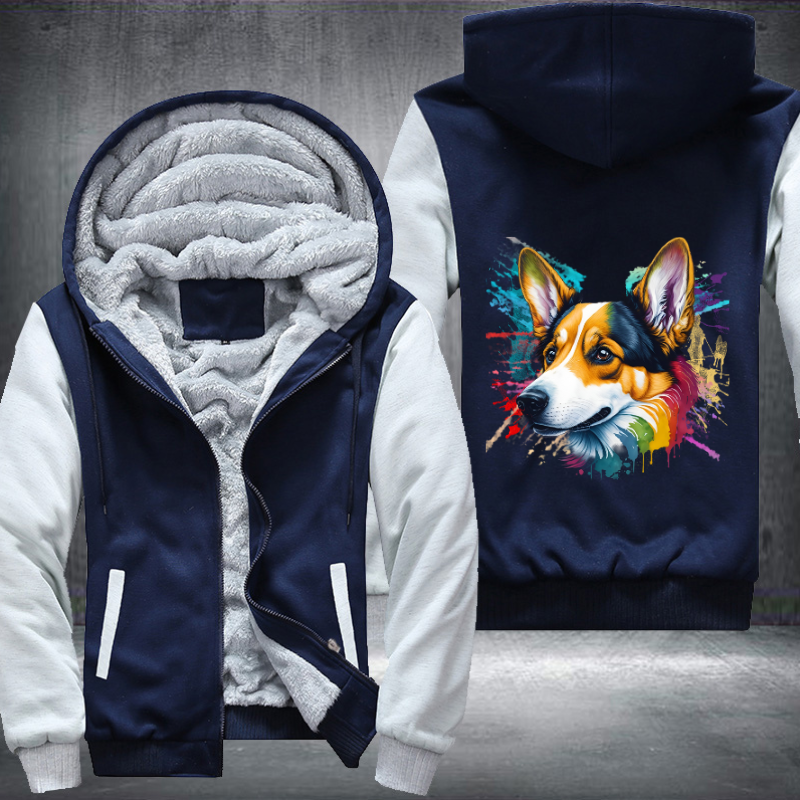 Rainbow Welsh Corgi dog Watercolour design Fleece Hoodies Jacket