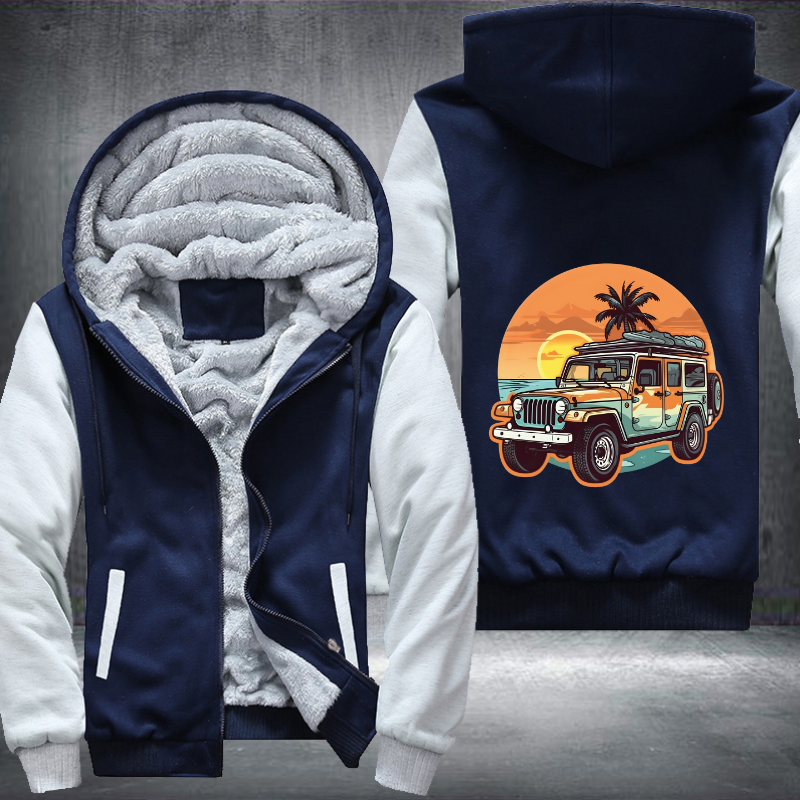 4x4 Car Conquering the Beach Fleece Hoodies Jacket
