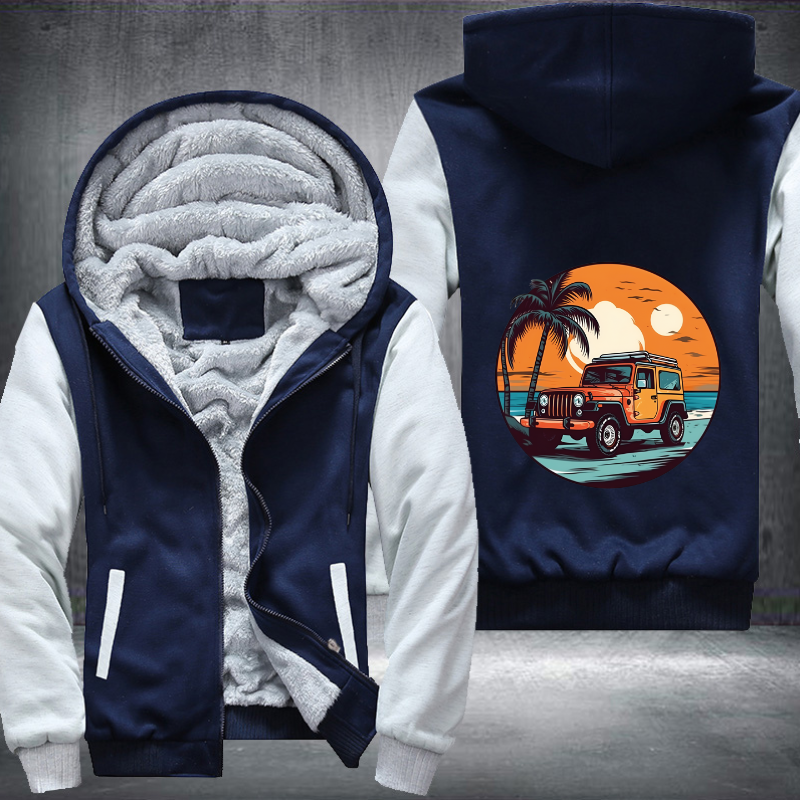 4x4 Car On Beach Fleece Hoodies Jacket
