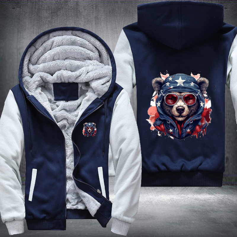 Animal Hiphop Graphic Funny Bear With Glasses Fleece Hoodies Jacket
