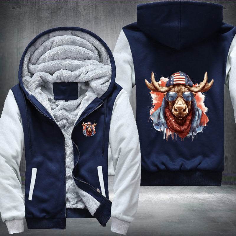 Animal Hiphop Graphic Moose Wear Glasses Fleece Hoodies Jacket