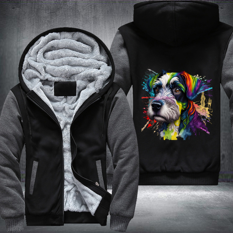 Rainbow Miniature Schnauzer dog Watercolour Fleece Hoodies Jacket