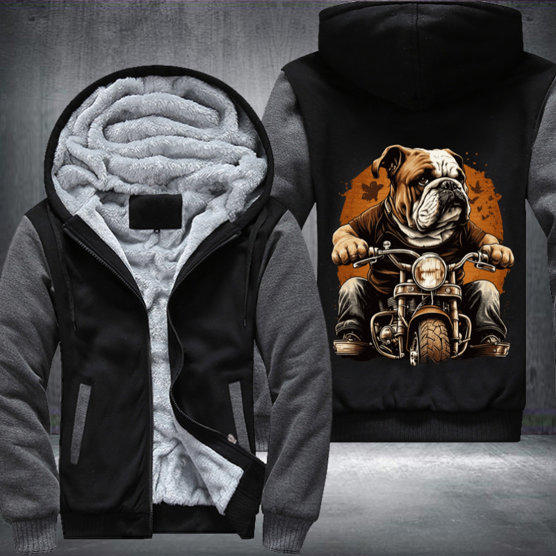 Bulldog Ridding A Motorcycle Fleece Hoodies Jacket