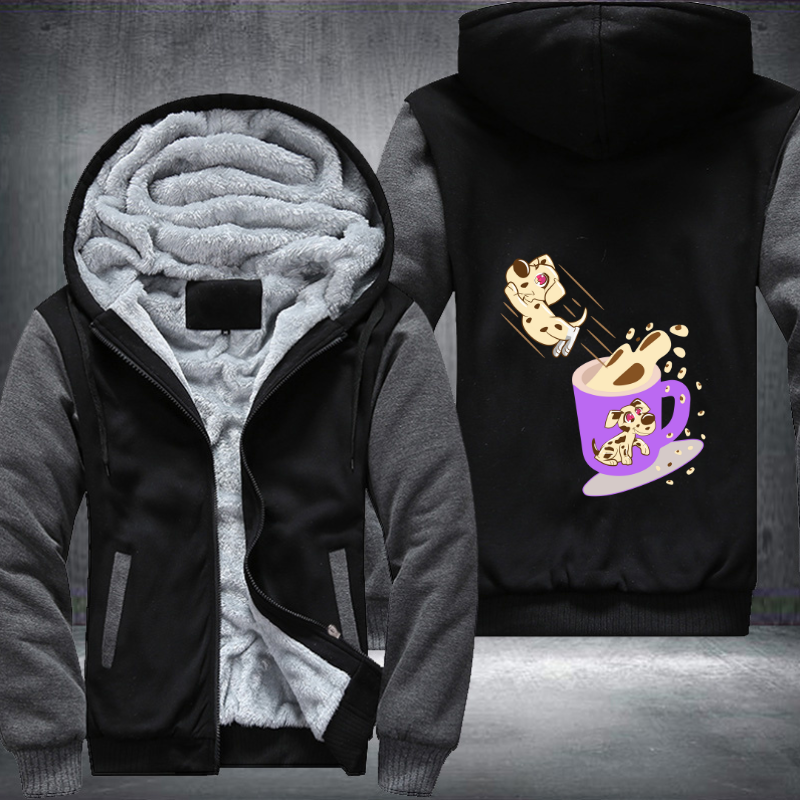 Dog Jump from A cup of coffee Fleece Hoodies Jacket