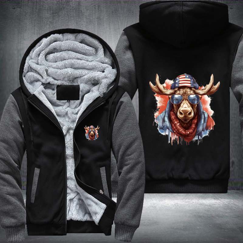 Animal Hiphop Graphic Moose Wear Glasses Fleece Hoodies Jacket