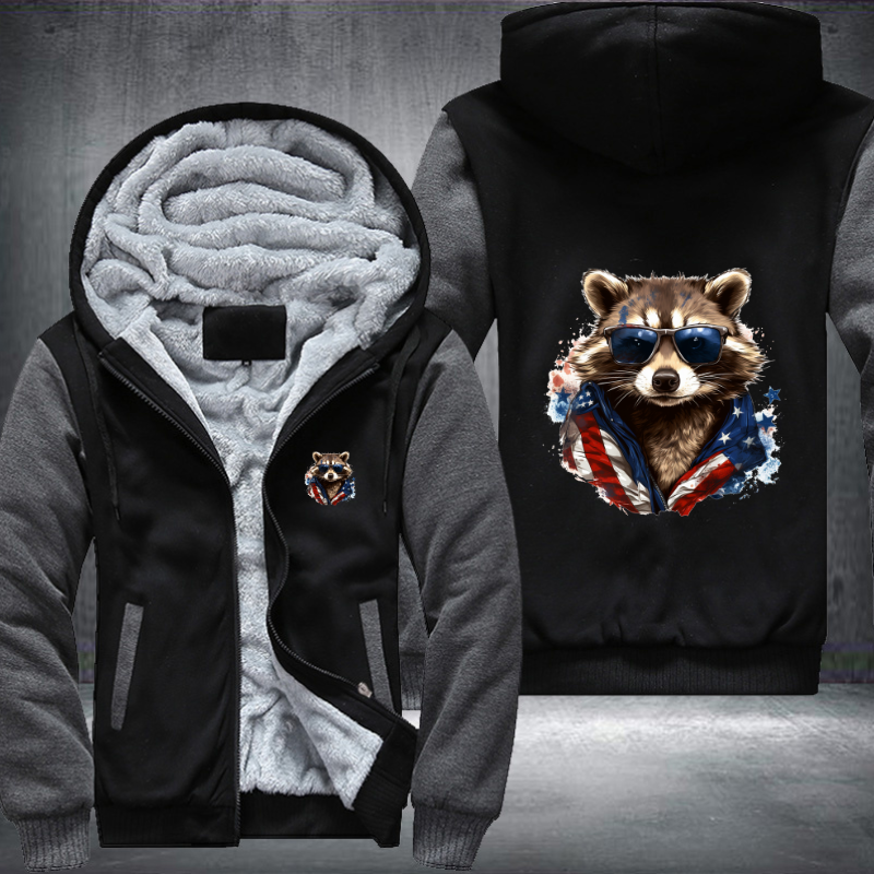 Animal Hiphop Graphic Raccoon With Sunglasses Fleece Hoodies Jacket