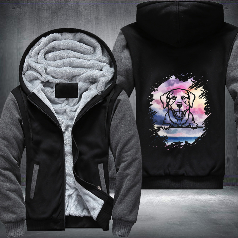 Lovely Colourful Watercolour Dog Fleece Hoodies Jacket