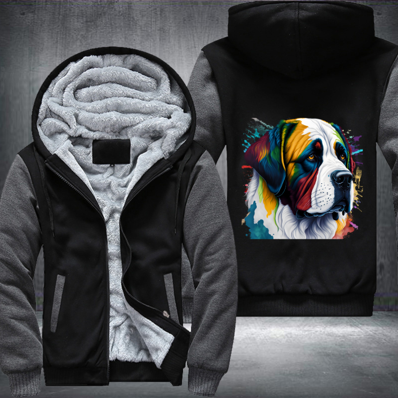 Rainbow Saint Bernard dog Watercolour design Fleece Hoodies Jacket