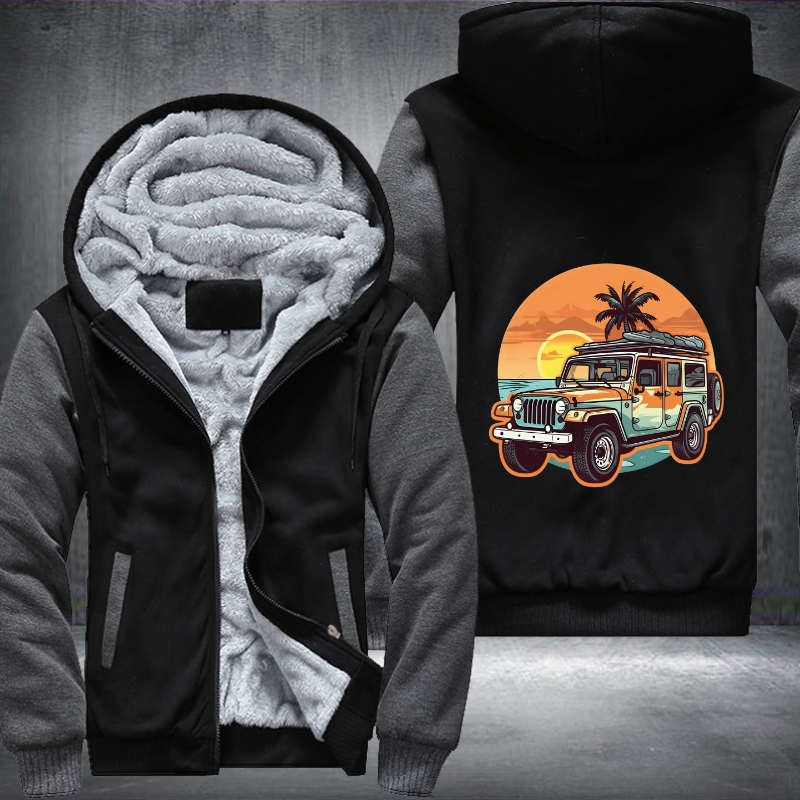 4x4 Car Conquering the Beach Fleece Hoodies Jacket