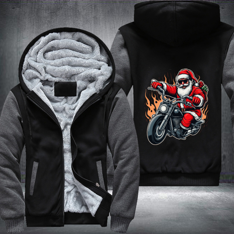 Santa Riding A Motorcycle Christmas Fleece Hoodies Jacket