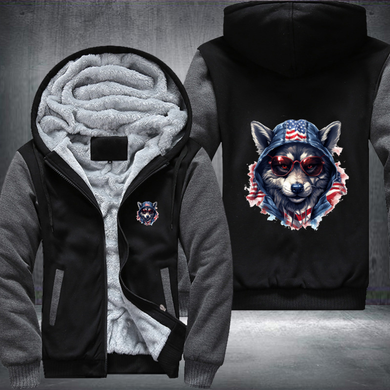 Animal Hiphop Graphic Wolf Red Glasses Fleece Hoodies Jacket