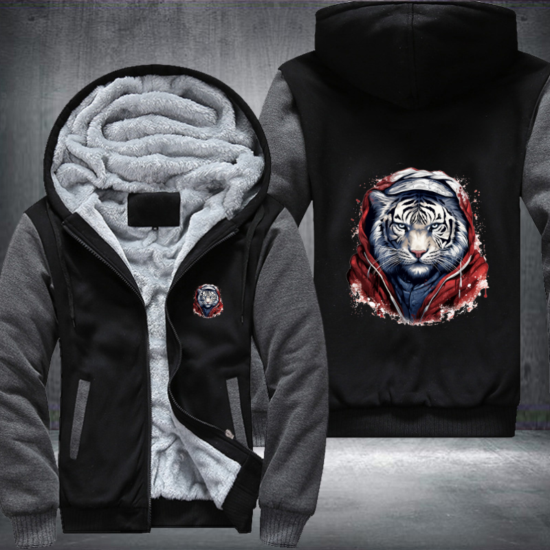 Animal Hiphop Graphic Funny White Tiger Fleece Hoodies Jacket