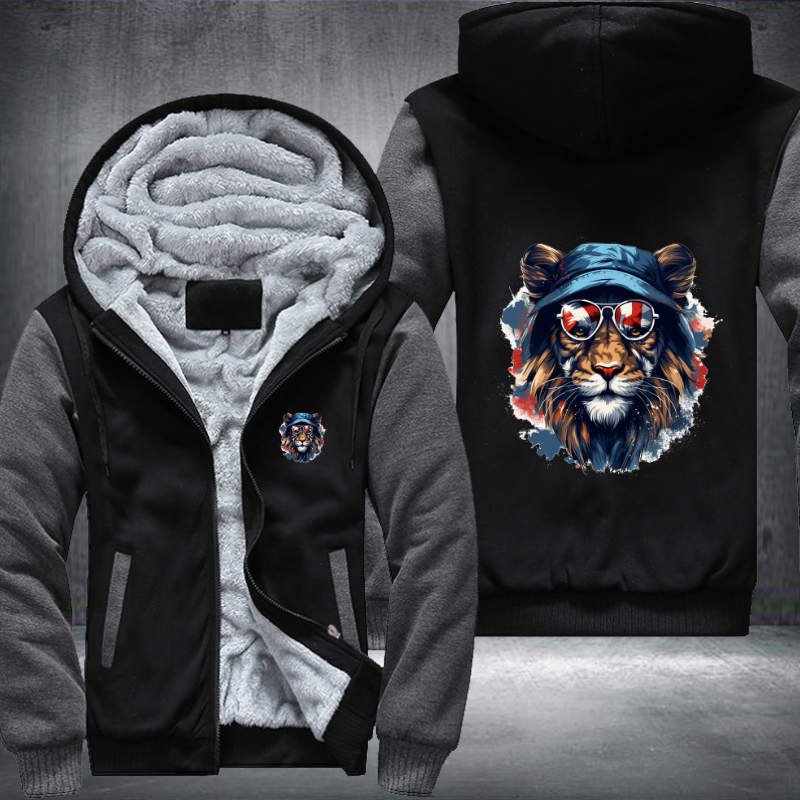Animal Hiphop Graphic Funny Lion Fleece Hoodies Jacket