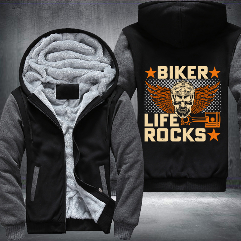 Biker Life Rocks Motorcycle Fleece Hoodies Jacket