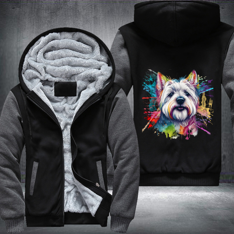 Rainbow West Highland White Terrier design Fleece Hoodies Jacket
