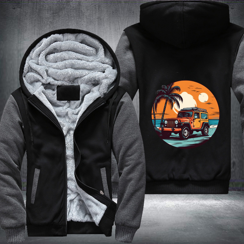 4x4 Car On Beach Fleece Hoodies Jacket