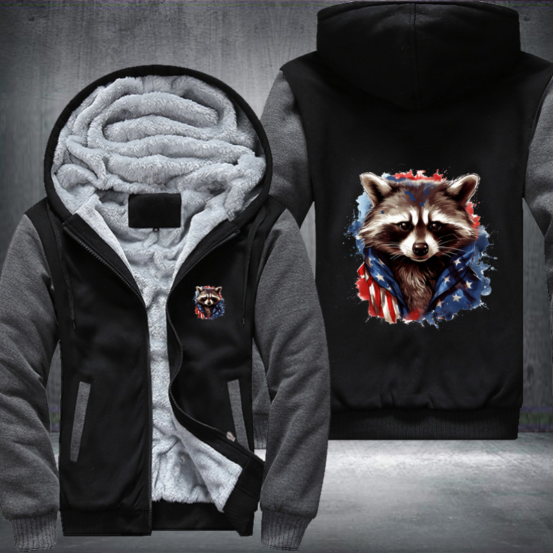 Animal Hiphop Graphic Funny Raccoon With Sunglasses Fleece Hoodies Jacket