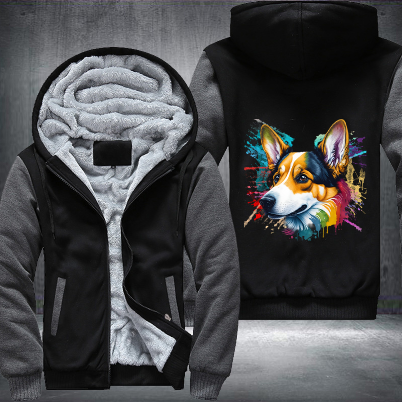 Rainbow Welsh Corgi dog Watercolour design Fleece Hoodies Jacket