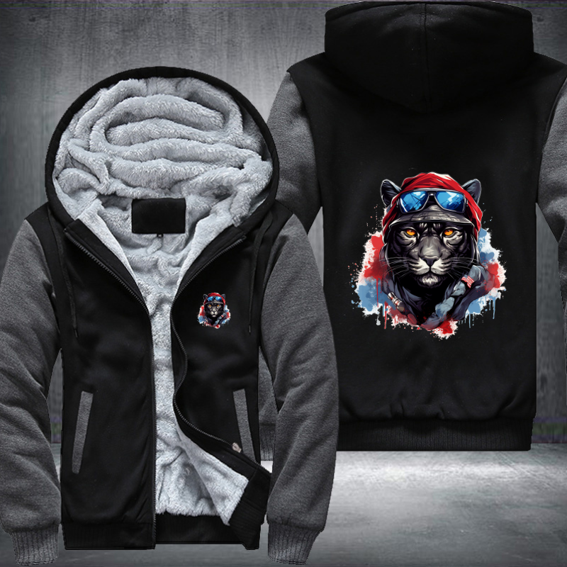 Animal Hiphop Graphic Black Tiger Fleece Hoodies Jacket