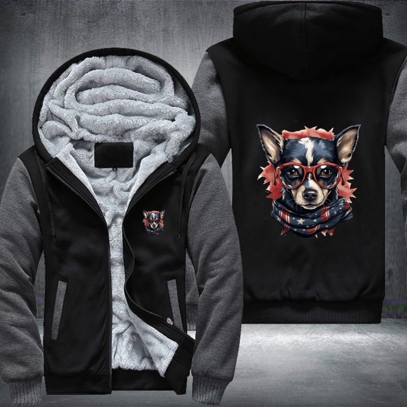 Animal Hiphop Graphic Funny Sunglasses Dog Fleece Hoodies Jacket