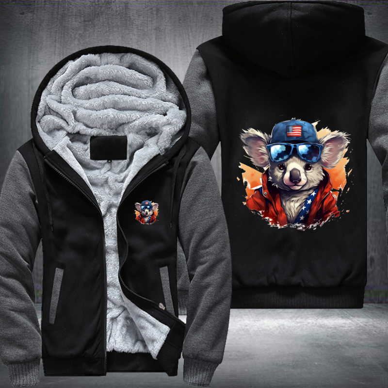 Animal Hiphop Graphic Funny Koala Fleece Hoodies Jacket