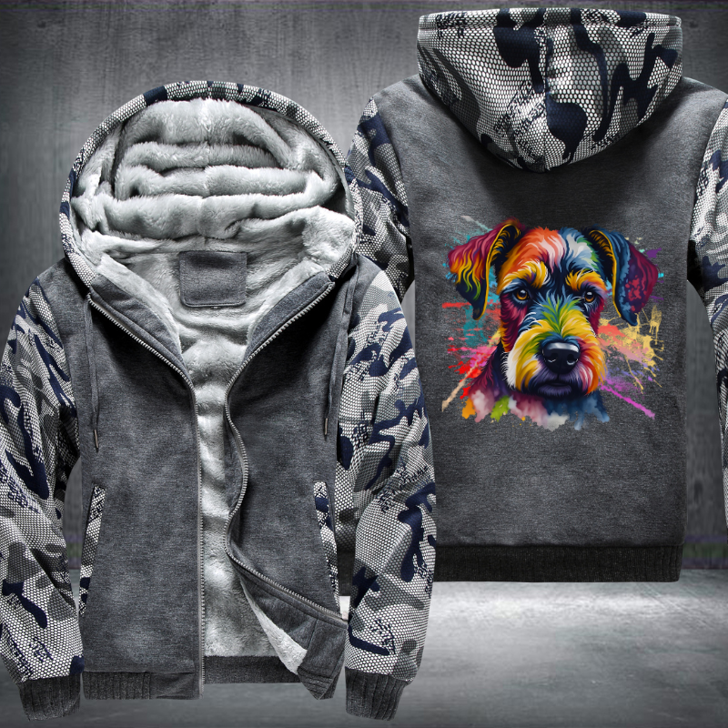 Rainbow Miniature Schnauzer dog Watercolour design Fleece Hoodies Jacket