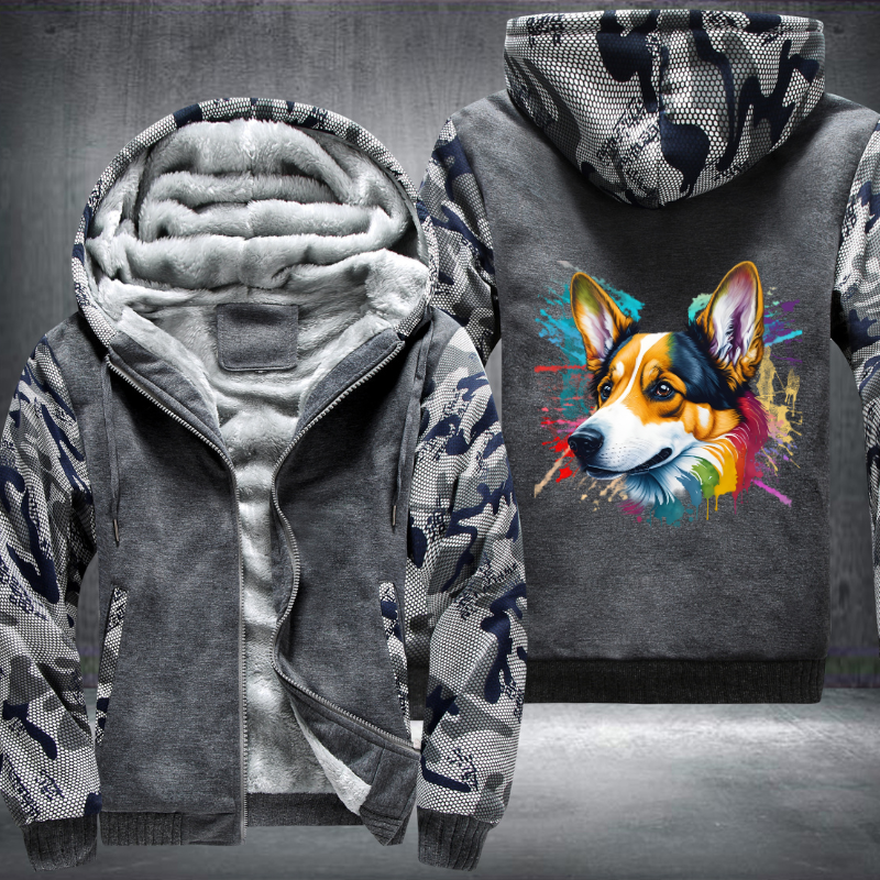 Rainbow Welsh Corgi dog Watercolour design Fleece Hoodies Jacket