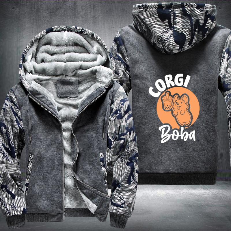 corgi boba Fleece Hoodies Jacket