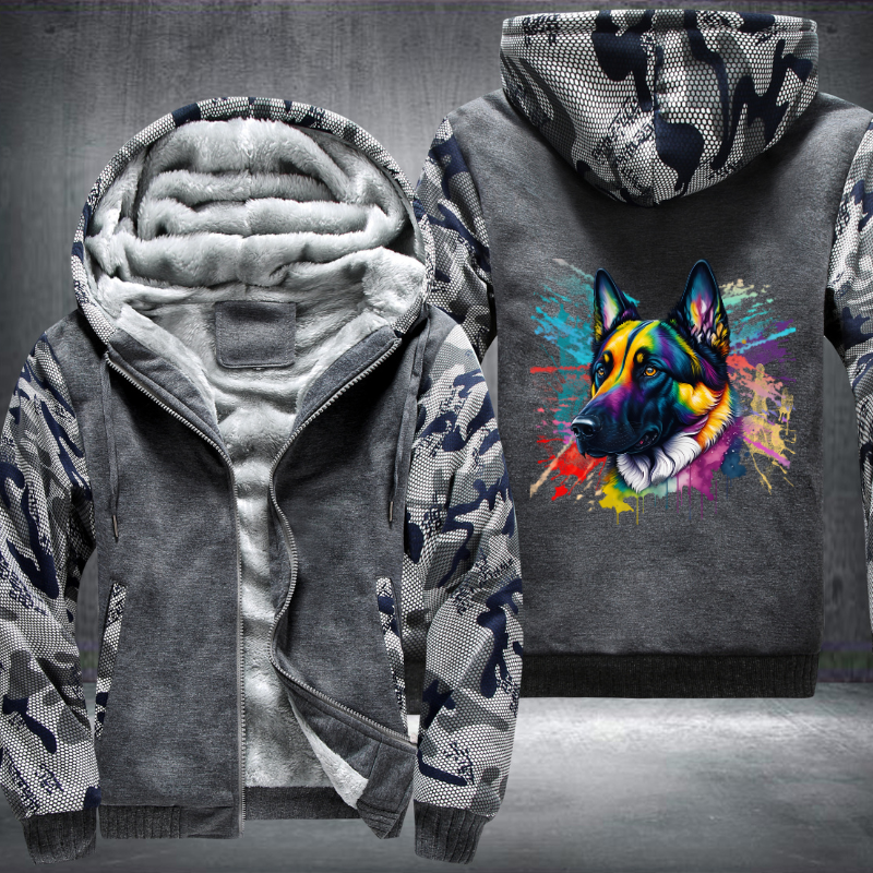 Rainbow German Shepherd Dog Watercolour design Fleece Hoodies Jacket