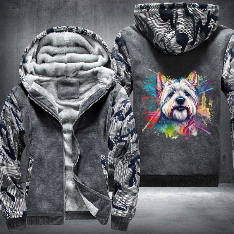 Rainbow West Highland White Terrier design Fleece Hoodies Jacket