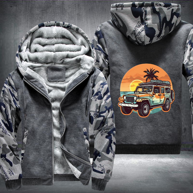 4x4 Car Conquering the Beach Fleece Hoodies Jacket