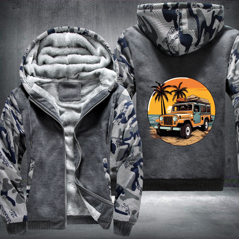 Beach Adventures with 4WD Vehicles Fleece Hoodies Jacket