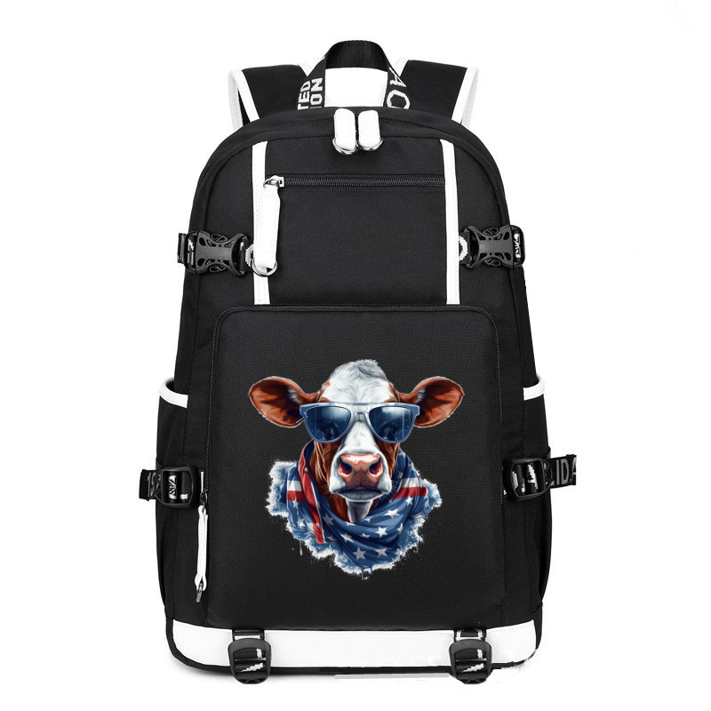 Animal Hiphop Graphic Funny Cow printing Canvas Backpack