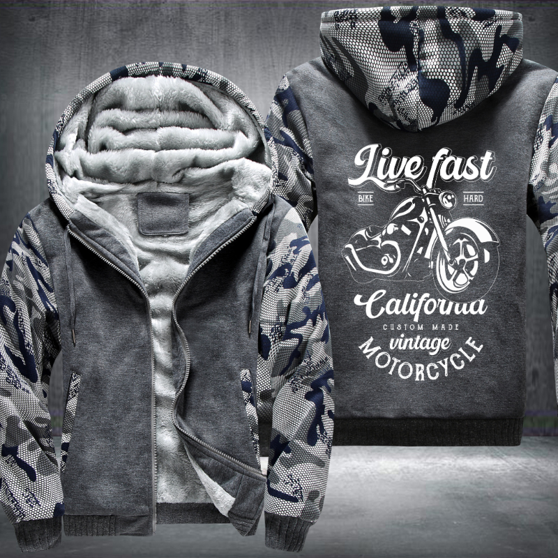 Live Fast Bike Hard Vintage Motorcycle Fleece Hoodies Jacket