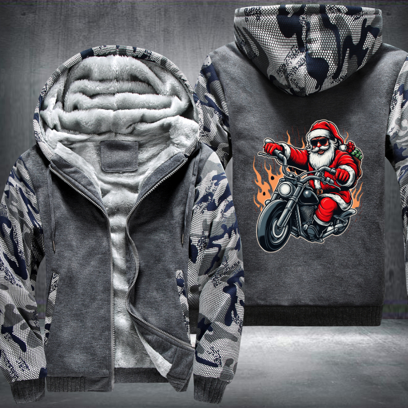 Santa Riding A Motorcycle Christmas Fleece Hoodies Jacket