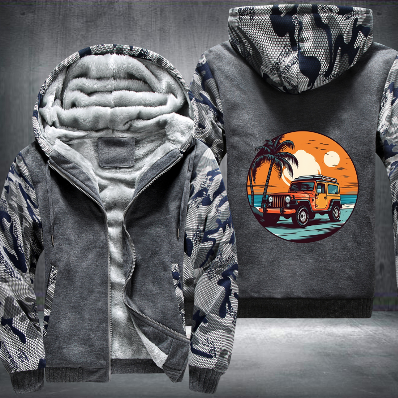 4x4 Car On Beach Fleece Hoodies Jacket