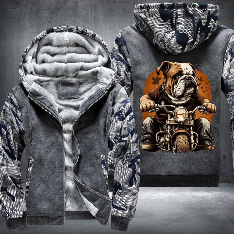 Bulldog Ridding A Motorcycle Fleece Hoodies Jacket